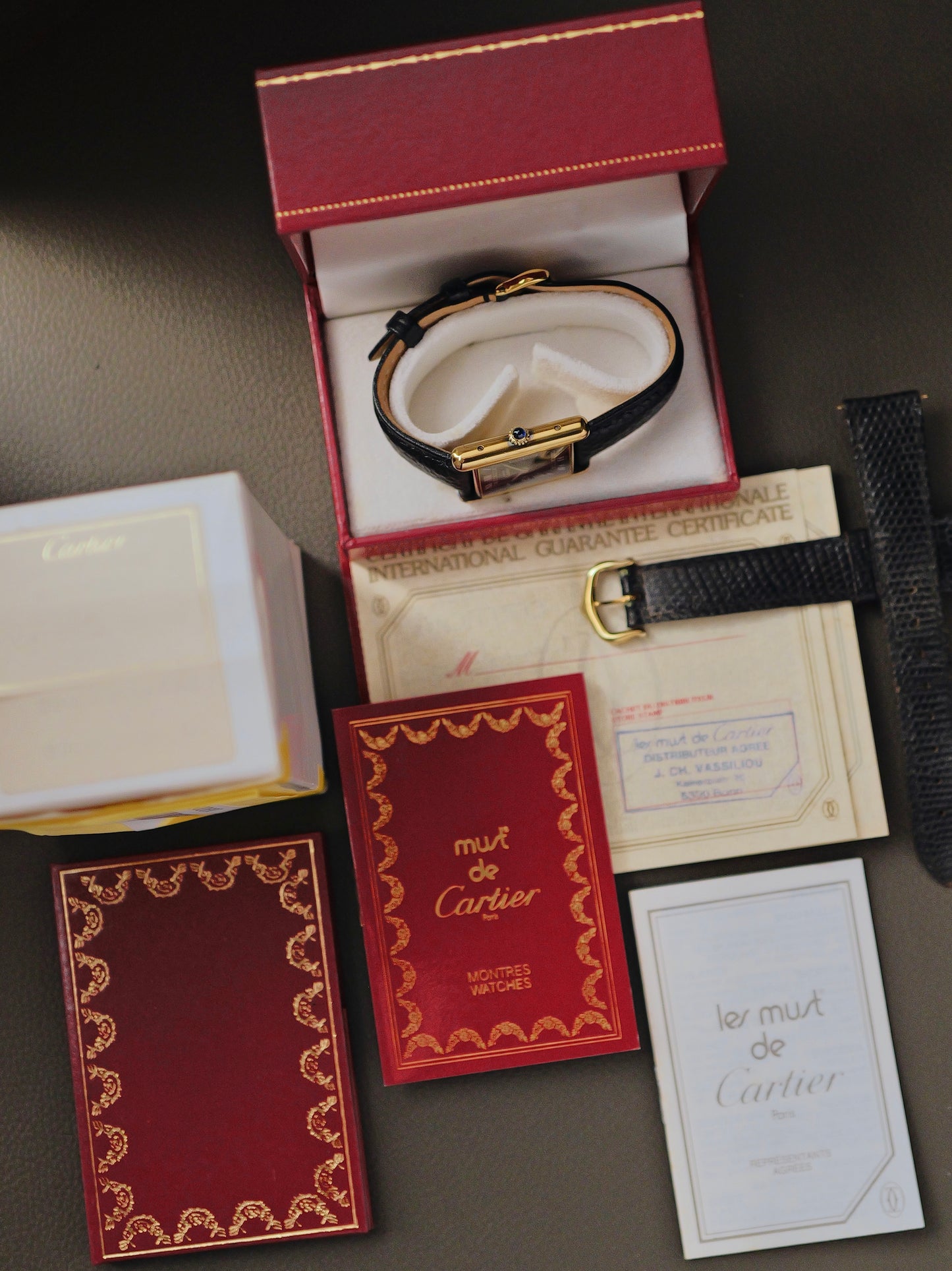 Cartier “Must de Cartier” Tank Vermeil FULL SET Tuxedo Dial Manual LM (circa 1980s)