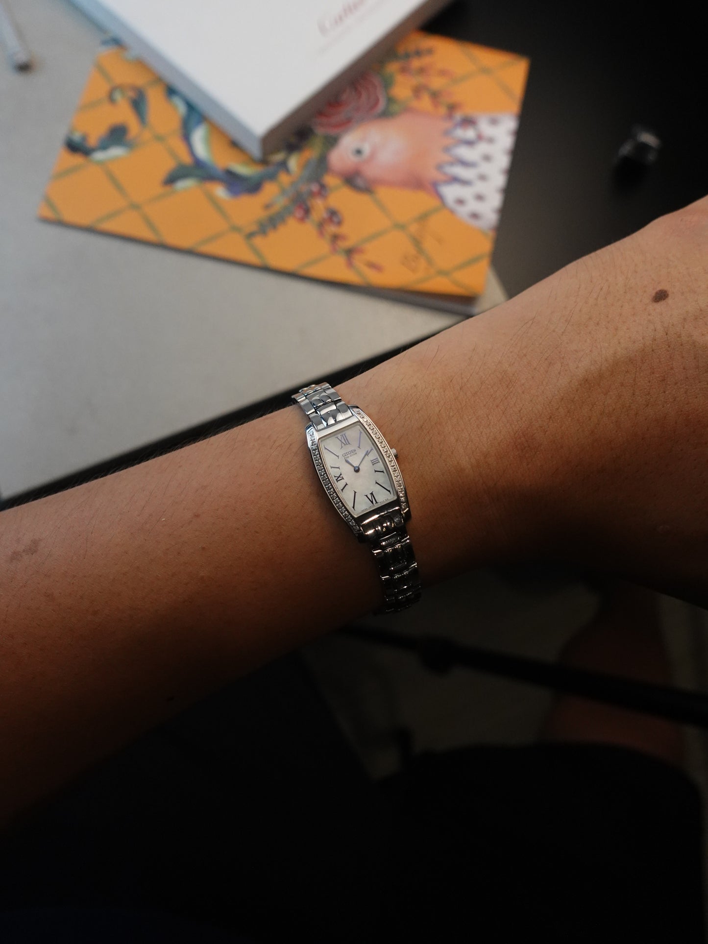 Citizen Eco-drive Tonneau with side diamonds and mother of pearl dial