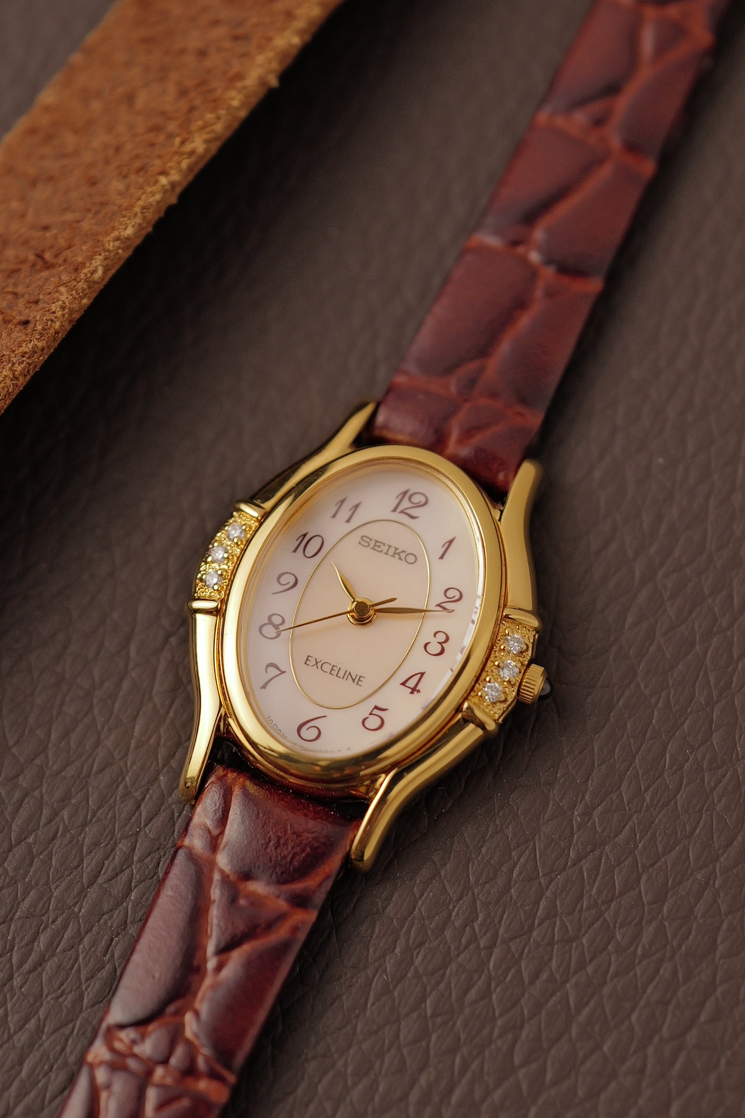Seiko Exceline Art Deco Diamond Case with Mother of Pearl Dial