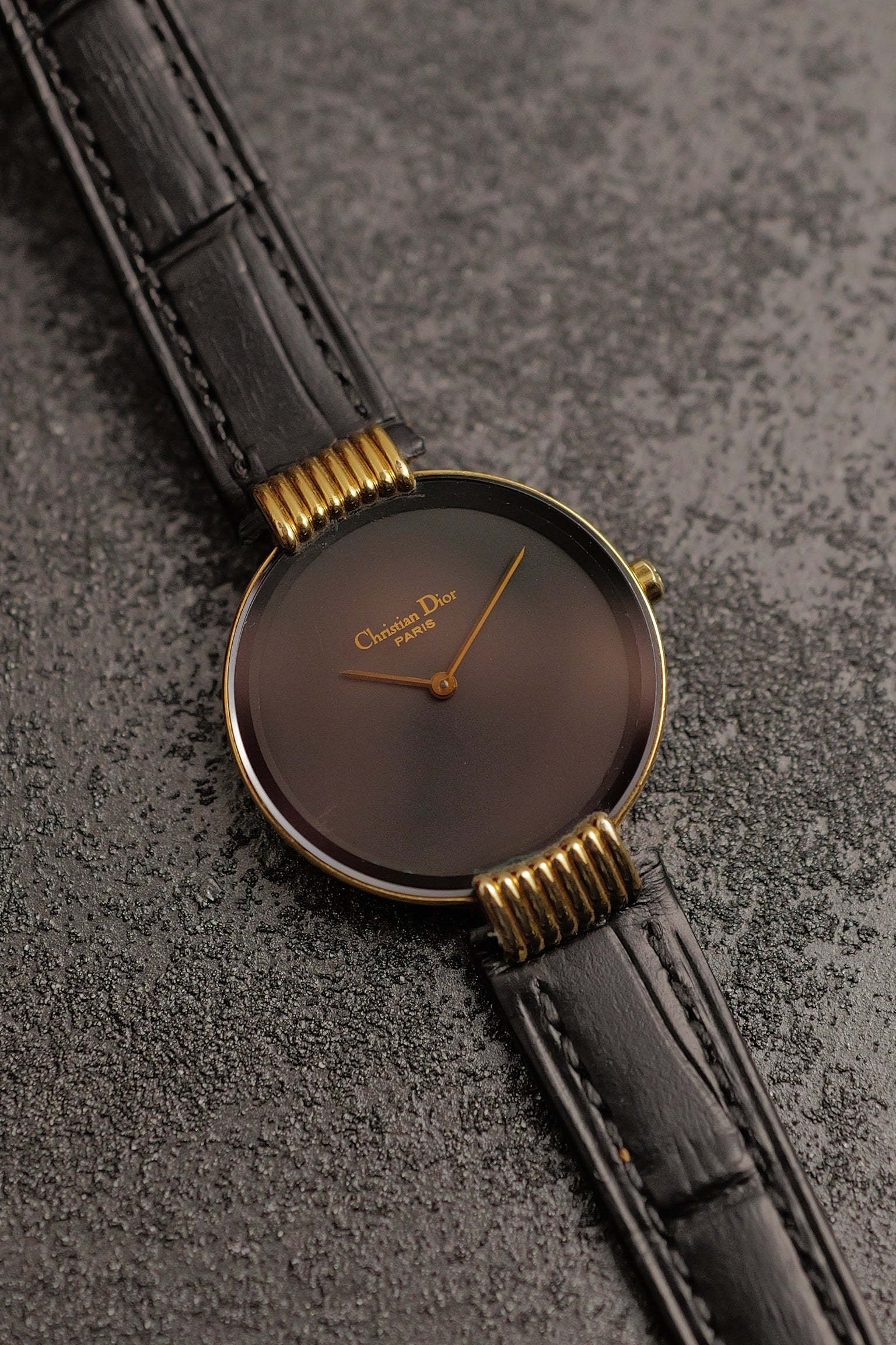 田*中様 Christian Dior ブラックレザー腕時計 Christian Dior Black-Moon Circa. 1990s Swissmade w/ original