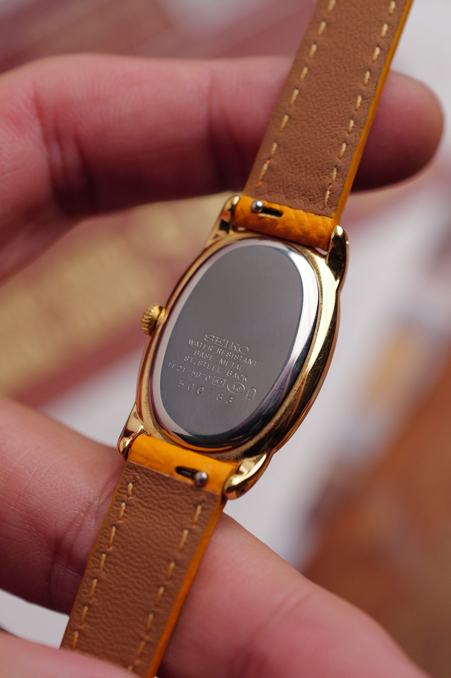 Seiko Ladies "Baignoire" Gold w/ custom strap Circa. 1995