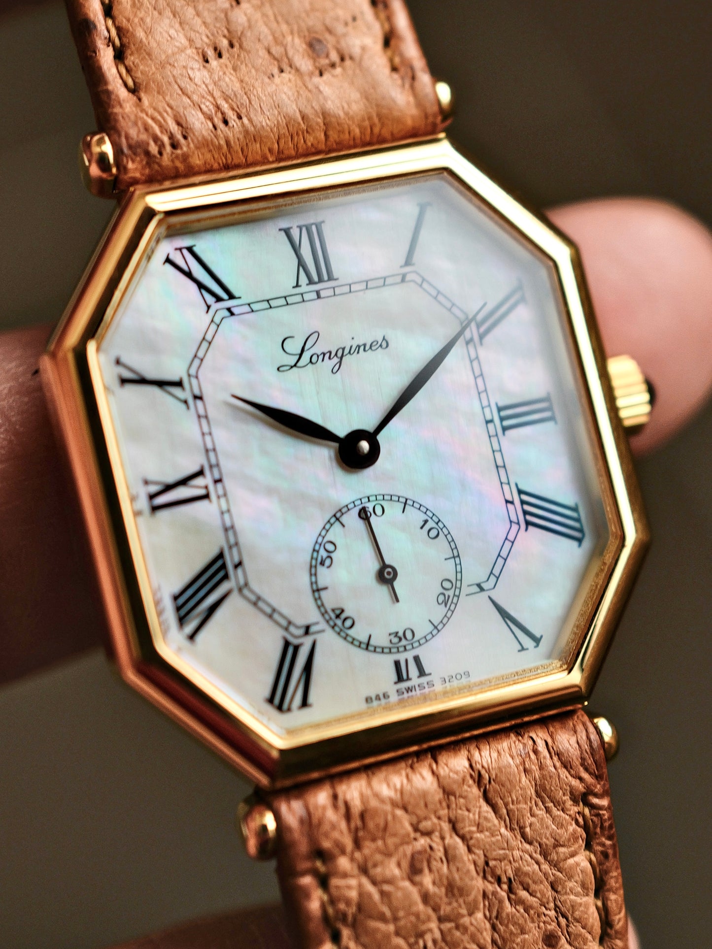 Longines “Octagon” Mother-Of-Pearl Roman Dial w/ Box Ref. 3209 (circa 1980s)