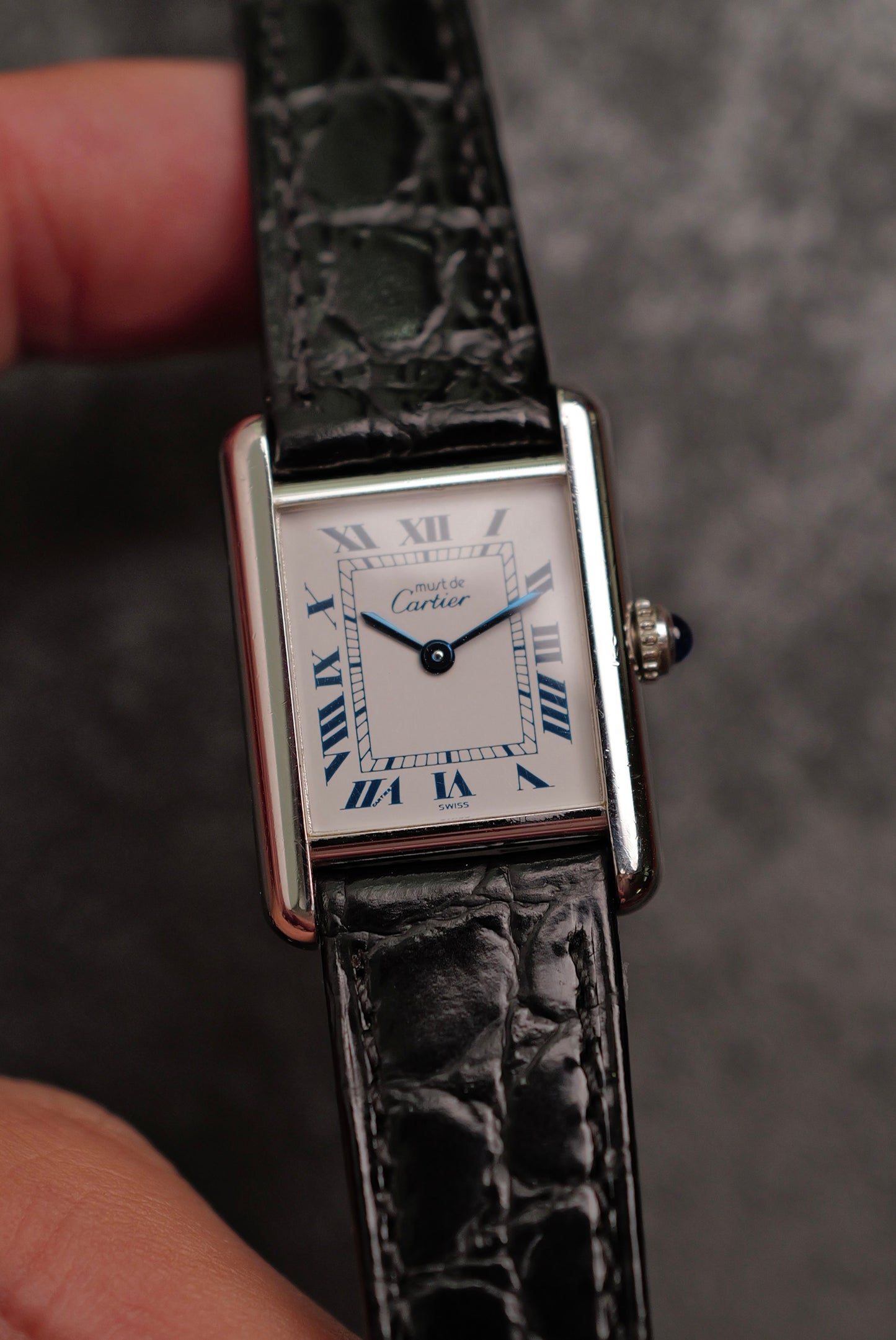 Must De Cartier Tank "Rhodium" Circa. 1980s w/box