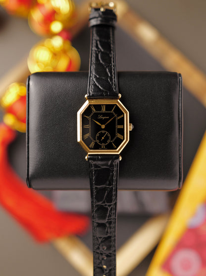 Longines “Octagon” Black Gilt Romans Ref. 3209 (circa 1980s)
