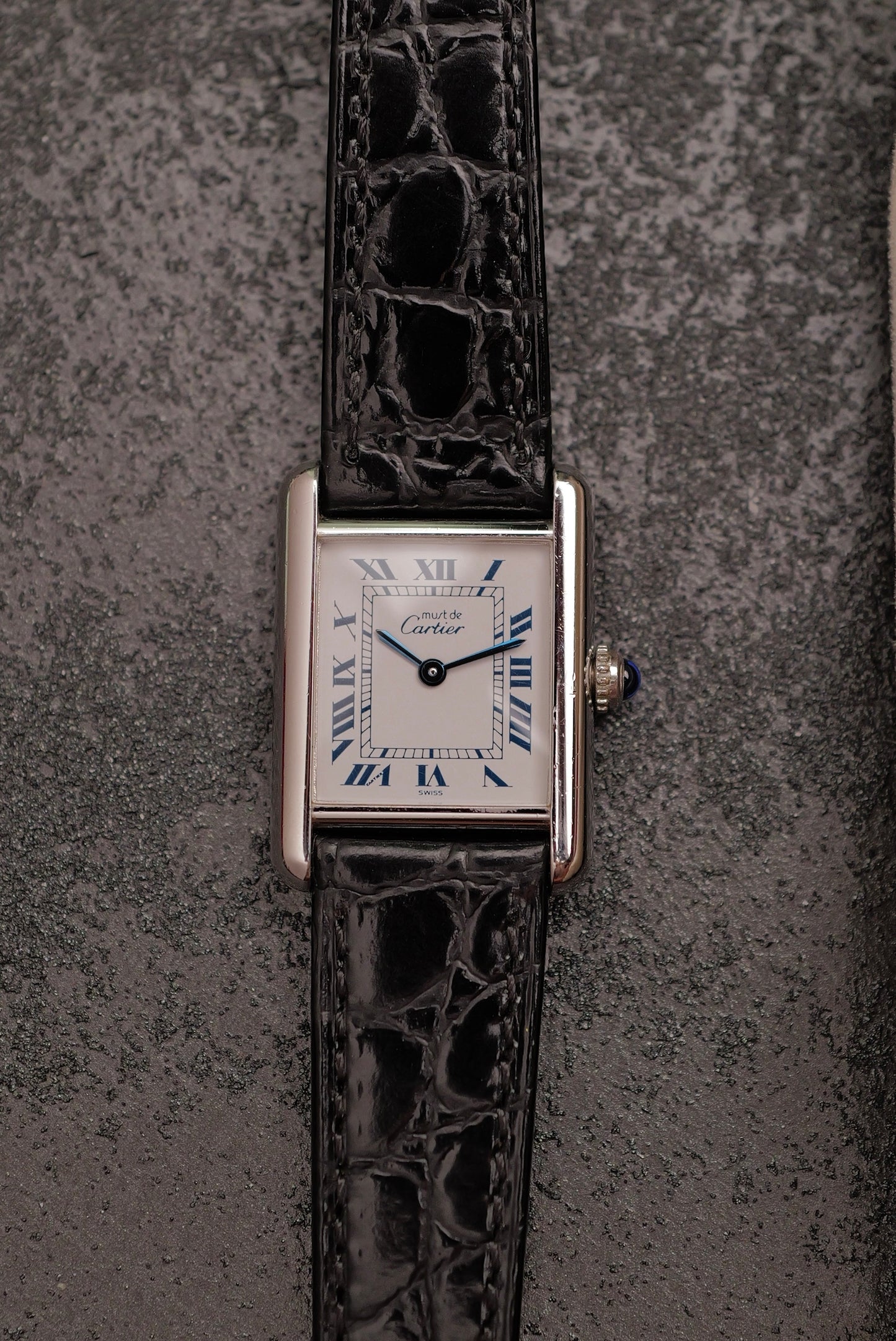 Must De Cartier Tank "Rhodium" Circa. 1980s w/box