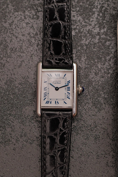 Must De Cartier Tank "Rhodium" Circa. 1980s w/box