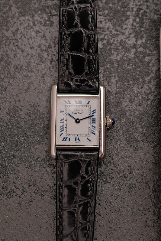 Must De Cartier Tank "Rhodium" Circa. 1980s w/box