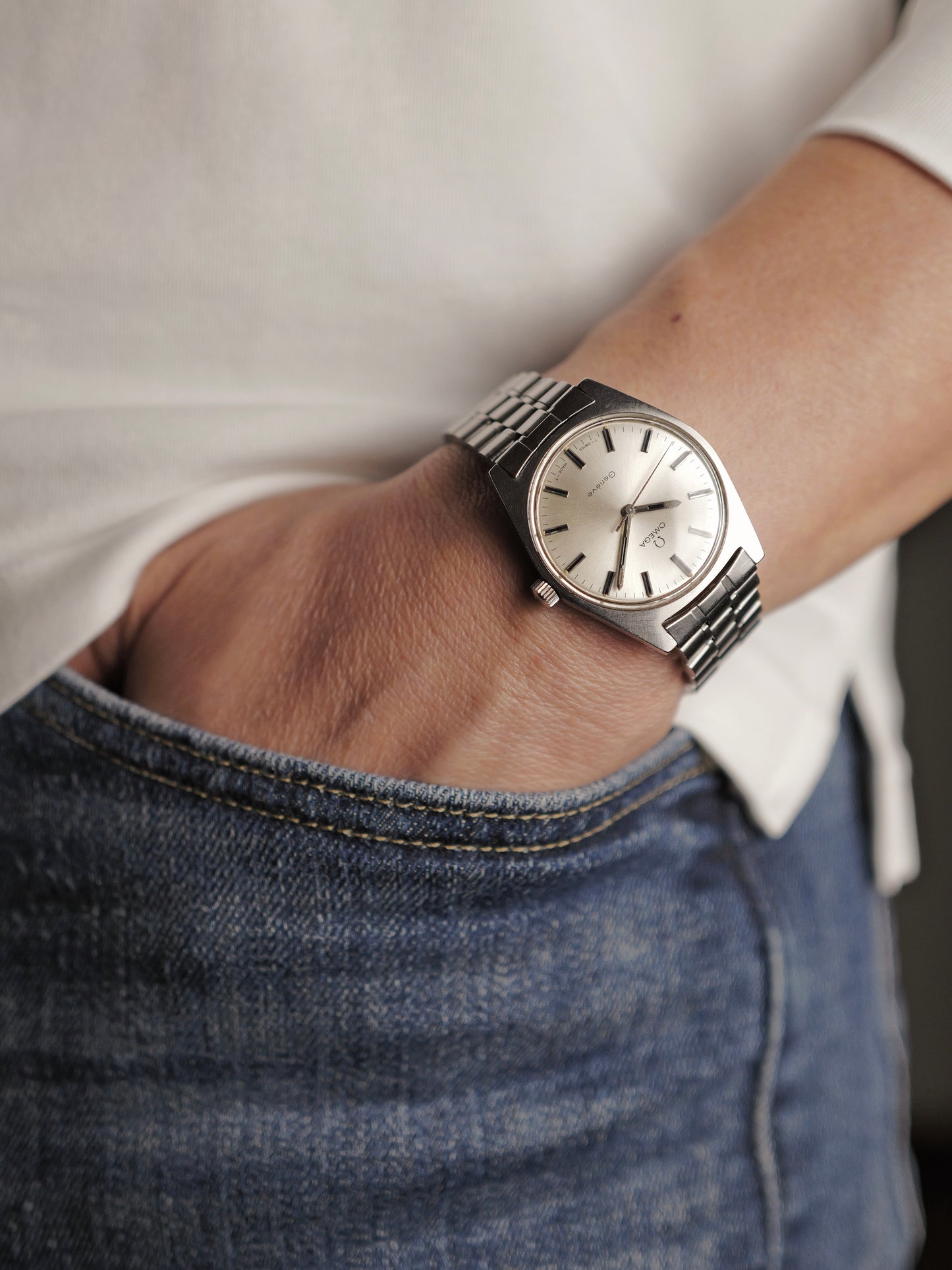 Omega Genève “Silver Tonneau" with Bracelet Ref. 135.041 (circa 1970)