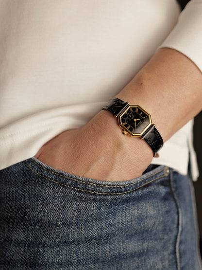 Longines “Mini Octagon Black Gilt Roman” Ref. 3208 (circa 1980s)