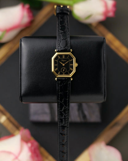 Longines “Mini Octagon Black Gilt Roman” Ref. 3208 (circa 1980s)