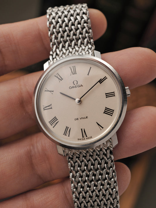 Omega De Ville “Eggshell Roman” Dial w/ Woven Bracelet Ref. 111.077 (circa 1970)