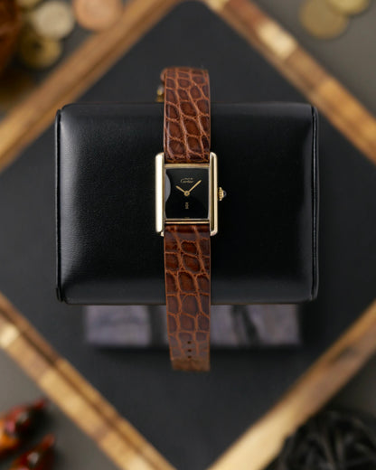 Cartier Tank Must Vermeil Plain Black SM Manual (circa 1970s)