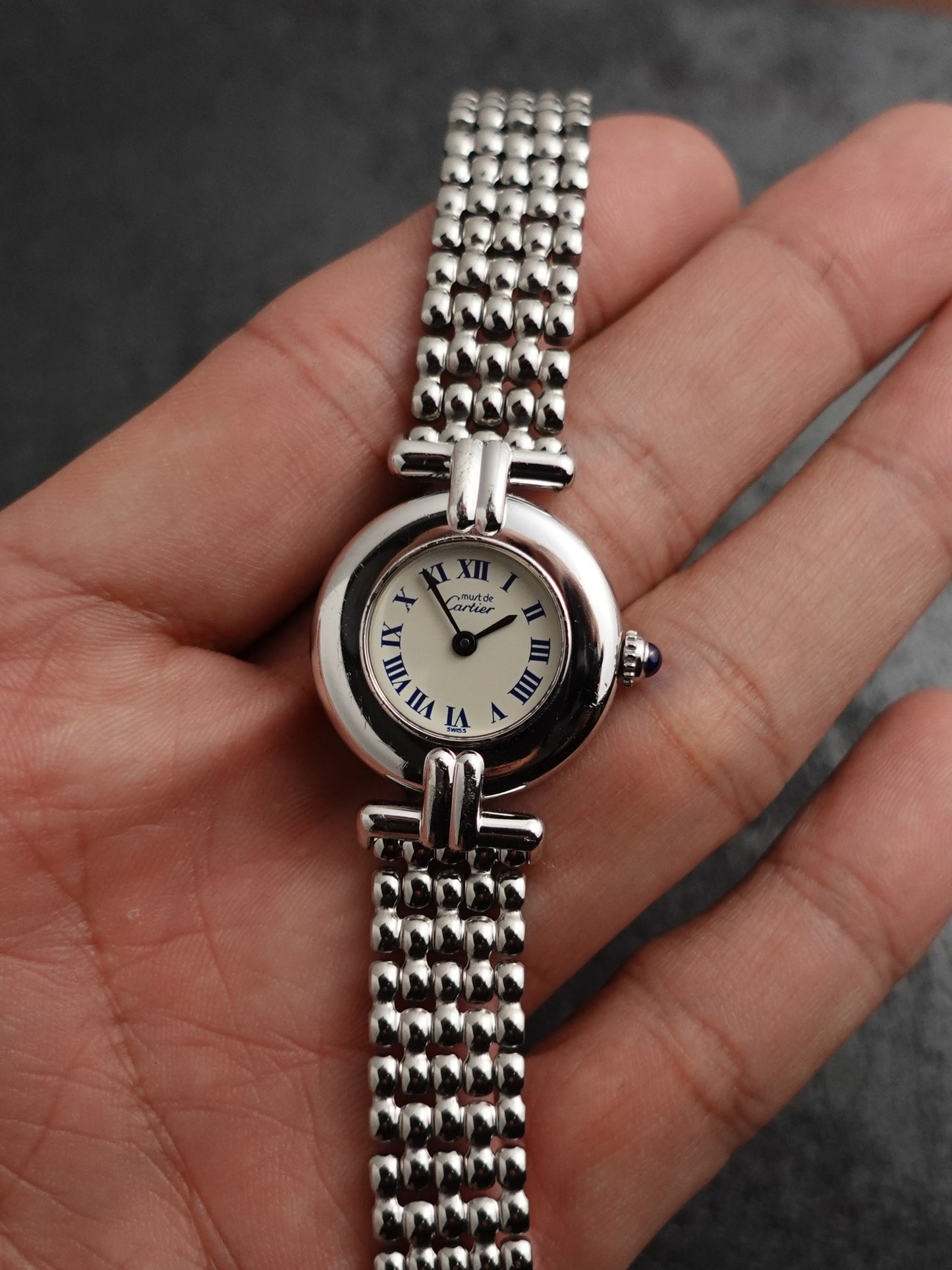 Cartier Colisee " Silver Chrome" Quartz Circa. 1980s with Box