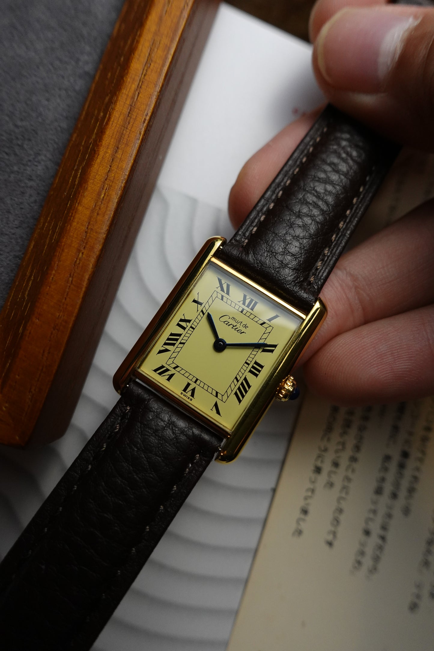 Cartier Tank LM quartz on dark brown strap ( box and watch)