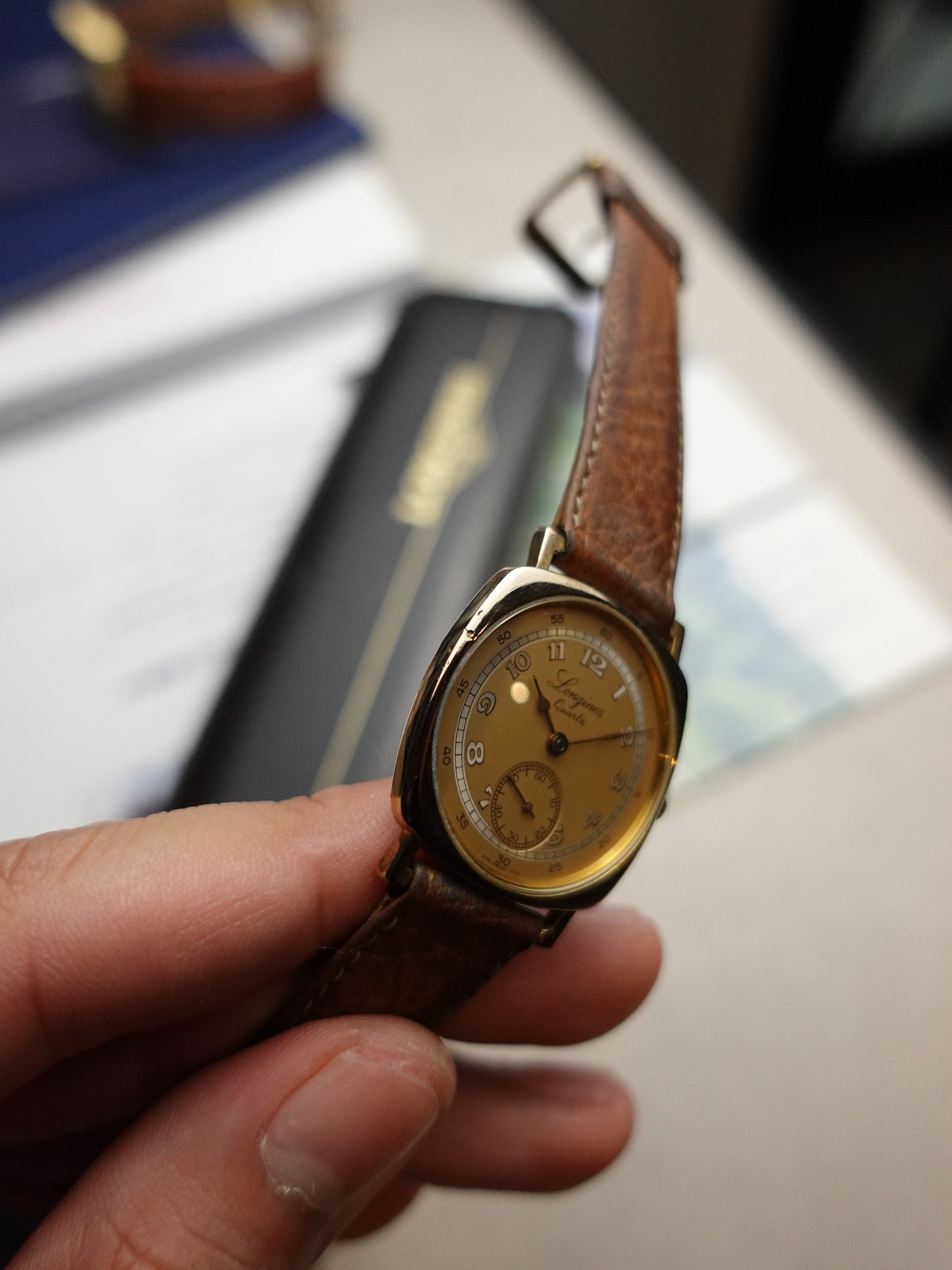 1983 Longines 150th anniversary cushion case Quartz With original box