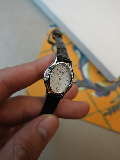 Seiko Exceline Art Deco Diamond Case with white pearly Mother of pearl dial