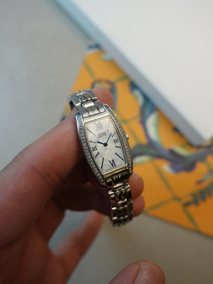 Citizen Eco-drive Tonneau with side diamonds and mother of pearl dial