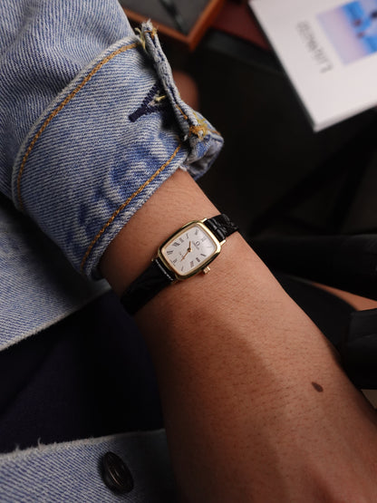 Ladies Omega 'Tonneau' Quartz with stamped zig-zag dial