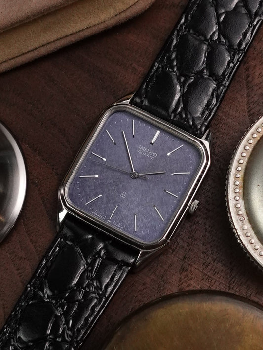 Seiko Quartz Tank with Texture Blue Dial Circa. 1989 (with original box and paper)