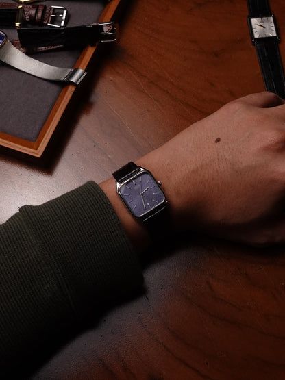 Seiko Quartz Tank with Texture Blue Dial Circa. 1989 (with original box and paper)