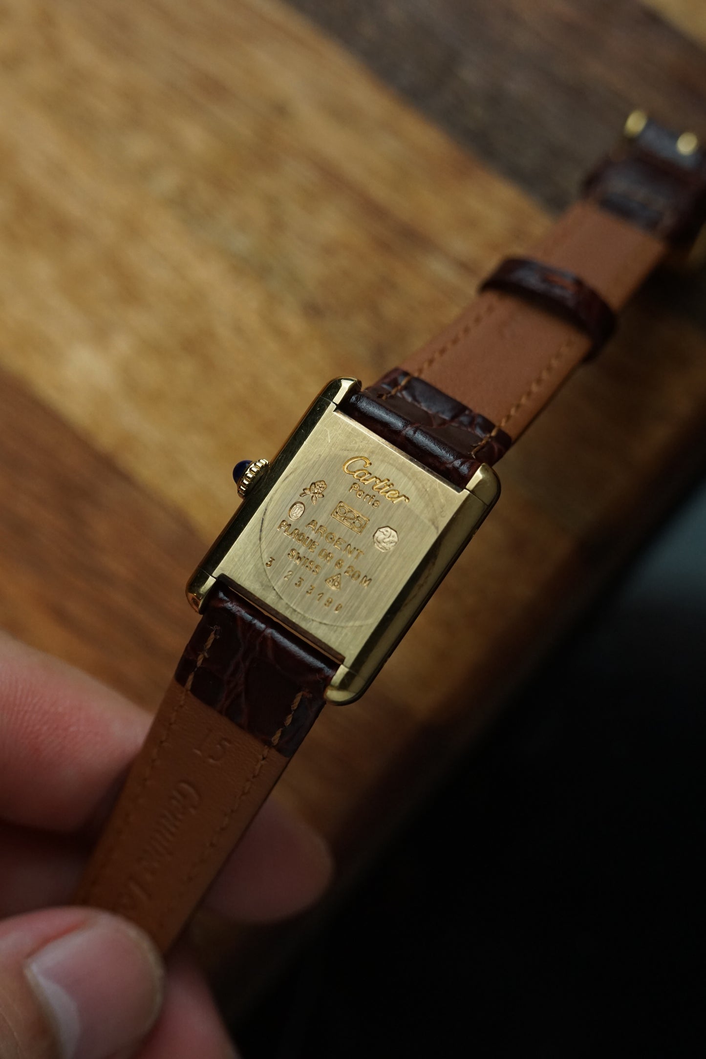 80s Must De Cartier Tank Maroon Lacquer Dial Manual winding SM