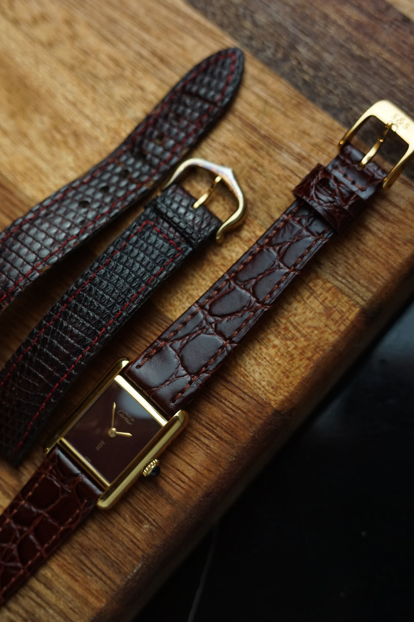 80s Must De Cartier Tank Maroon Lacquer Dial Manual winding SM