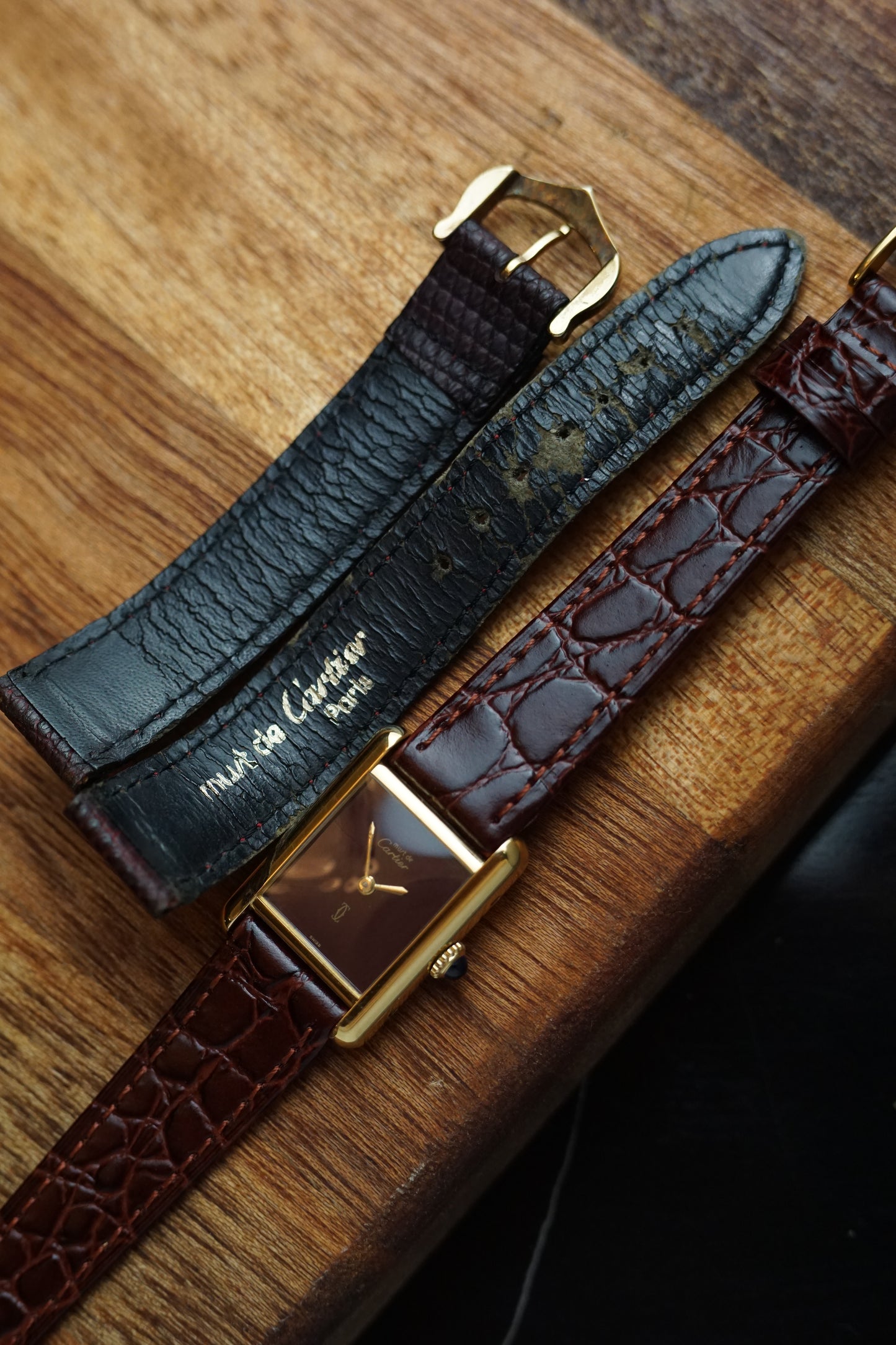 80s Must De Cartier Tank Maroon Lacquer Dial Manual winding SM