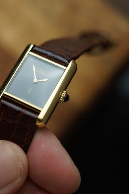 80s Must De Cartier Tank Maroon Lacquer Dial Manual winding SM
