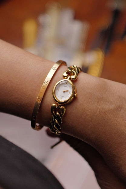 Seiko Tisse "Cuban Chain" Integrated Chain with Faceted Glass Circa.1994