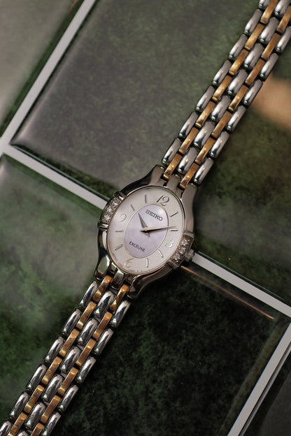 Seiko Exceline Oval with mother of pearl dial and bezel diamonds Circa. 1994 Full set