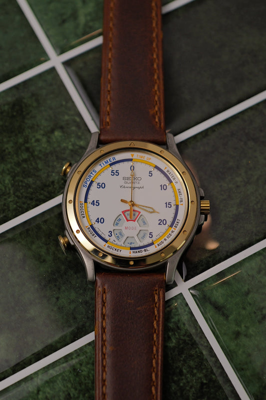 Seiko Sports Timer Chronograph Quartz "Dancing Hands" Circa.2000 with ori strap and buckle