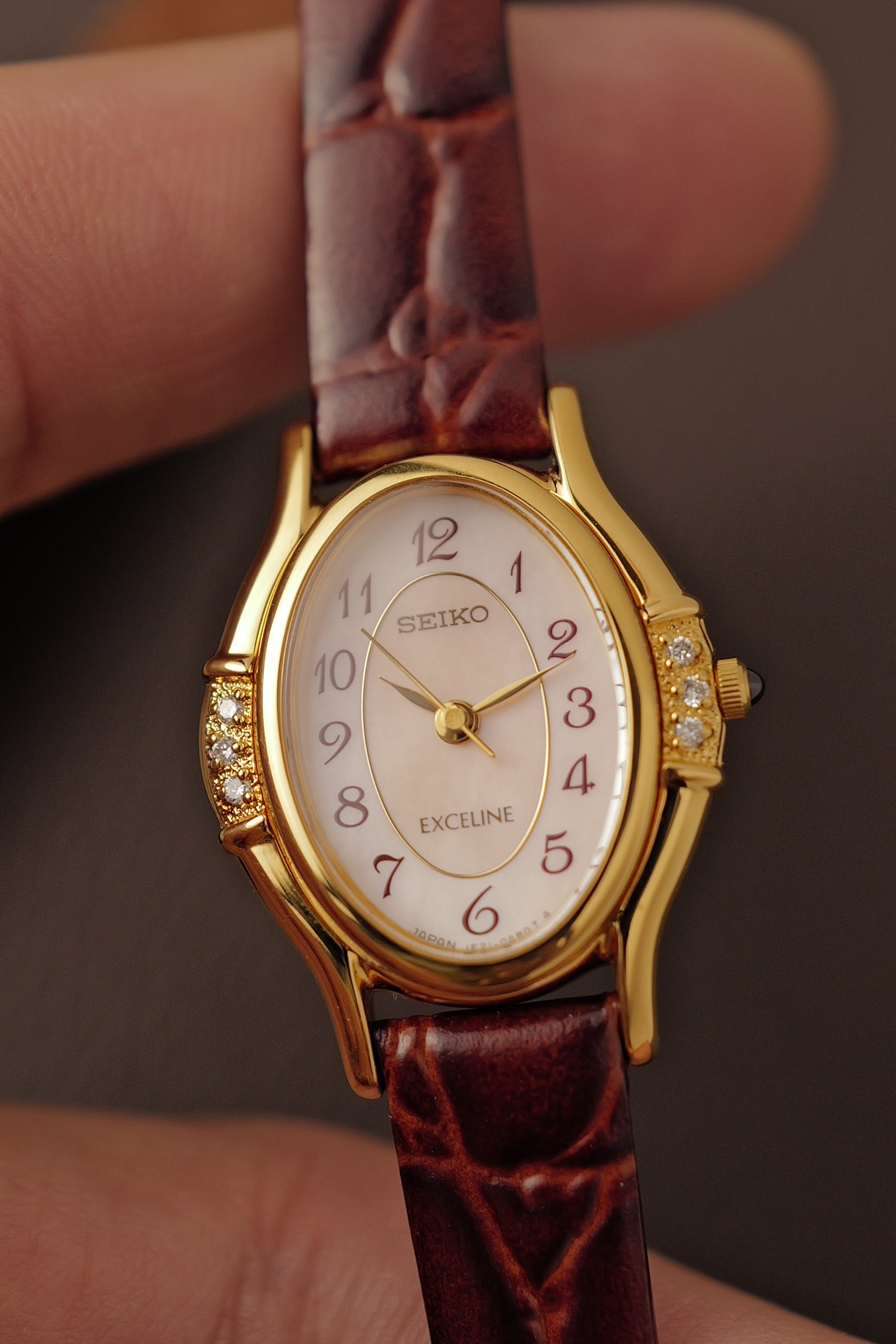 Seiko Exceline Art Deco Diamond Case with Mother of Pearl Dial