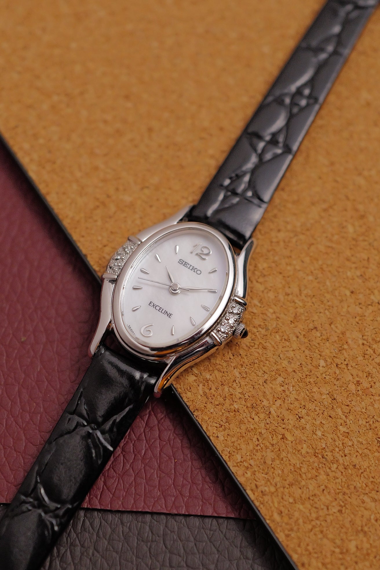 Seiko Exceline Art Deco Diamond Case with Mother of Pearl Dial