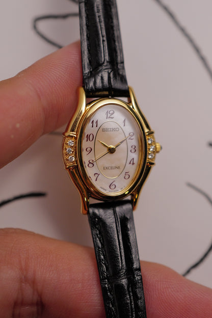 Seiko Exceline Art Deco Diamond Case with Mother of Pearl Dial