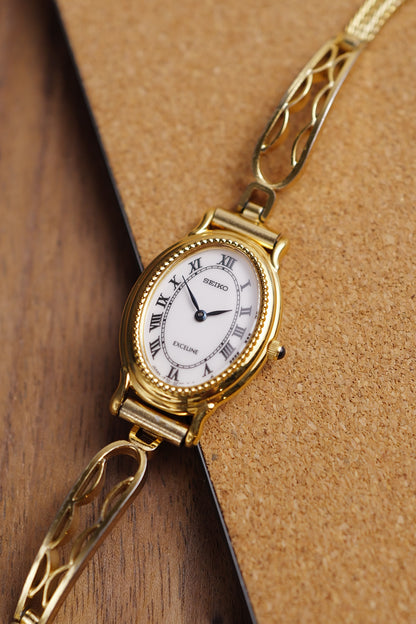 Seiko Exceline Roman "Opaline" Dial Art deco case.  1F20-6A40 Circa.1992