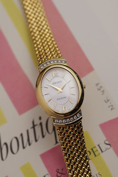 Seiko Exceline Mother of Pearl Oval w/ Diamonds Circa.1991