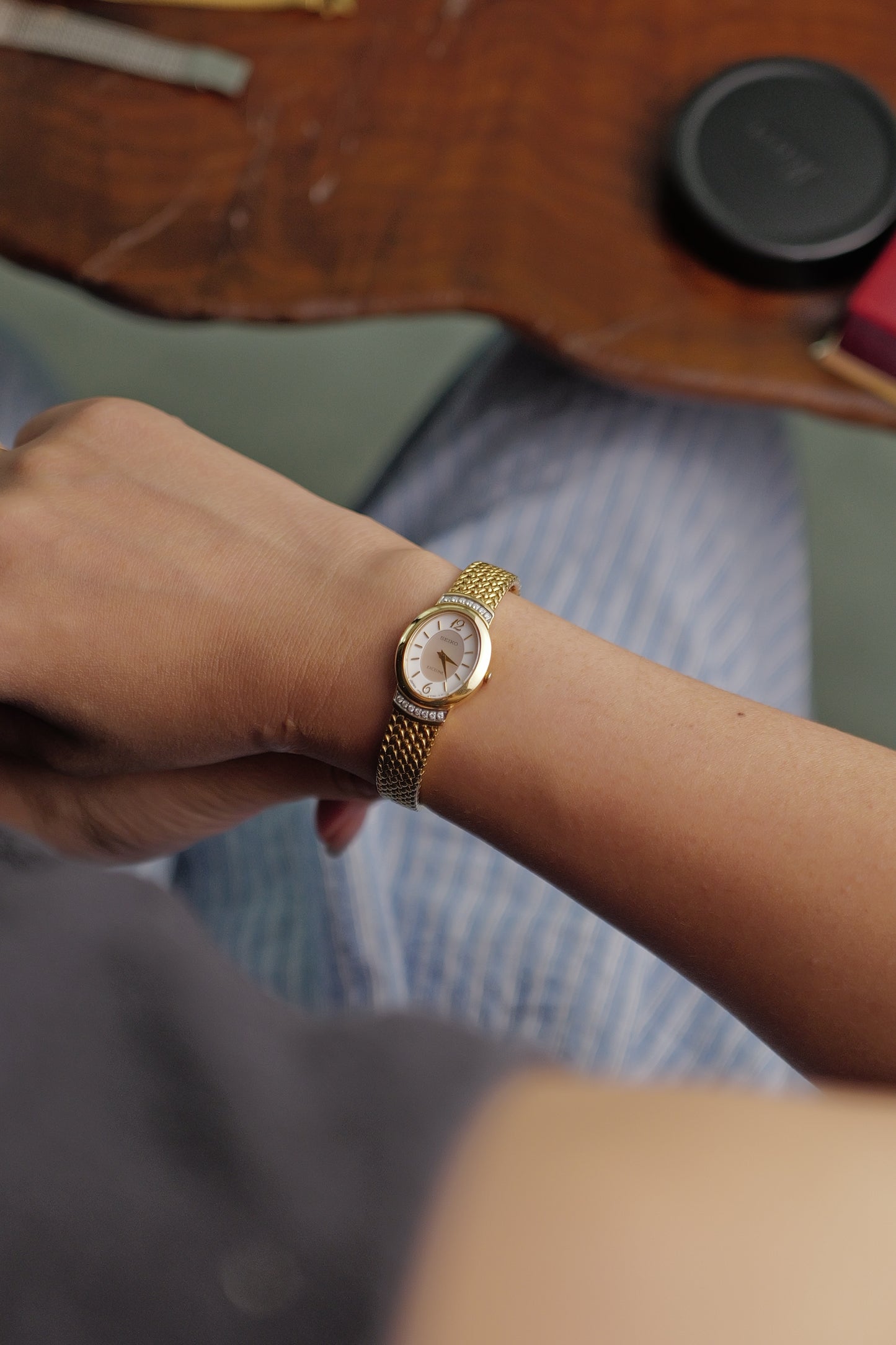 Seiko Exceline Mother of Pearl Oval w/ Diamonds Circa.1991