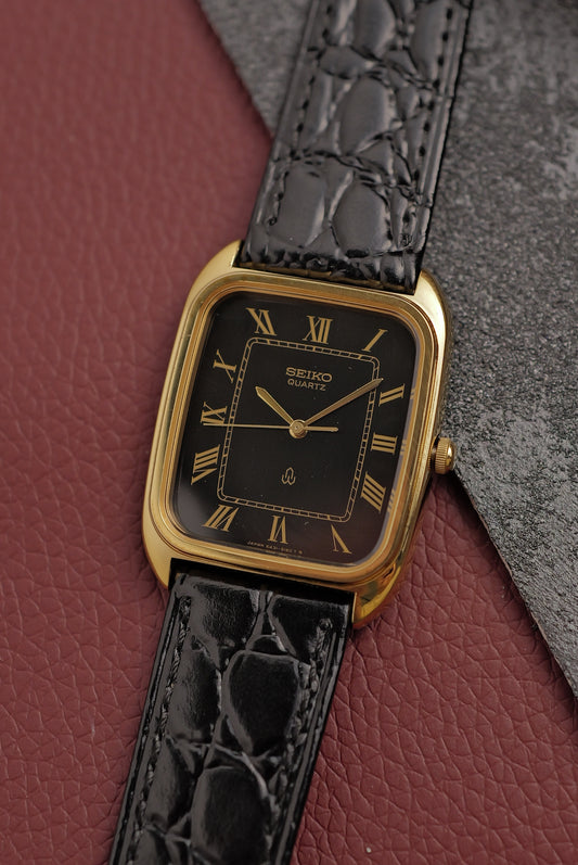 Seiko Quartz Black Classic Tank in Roman Numeral Circa. 1983