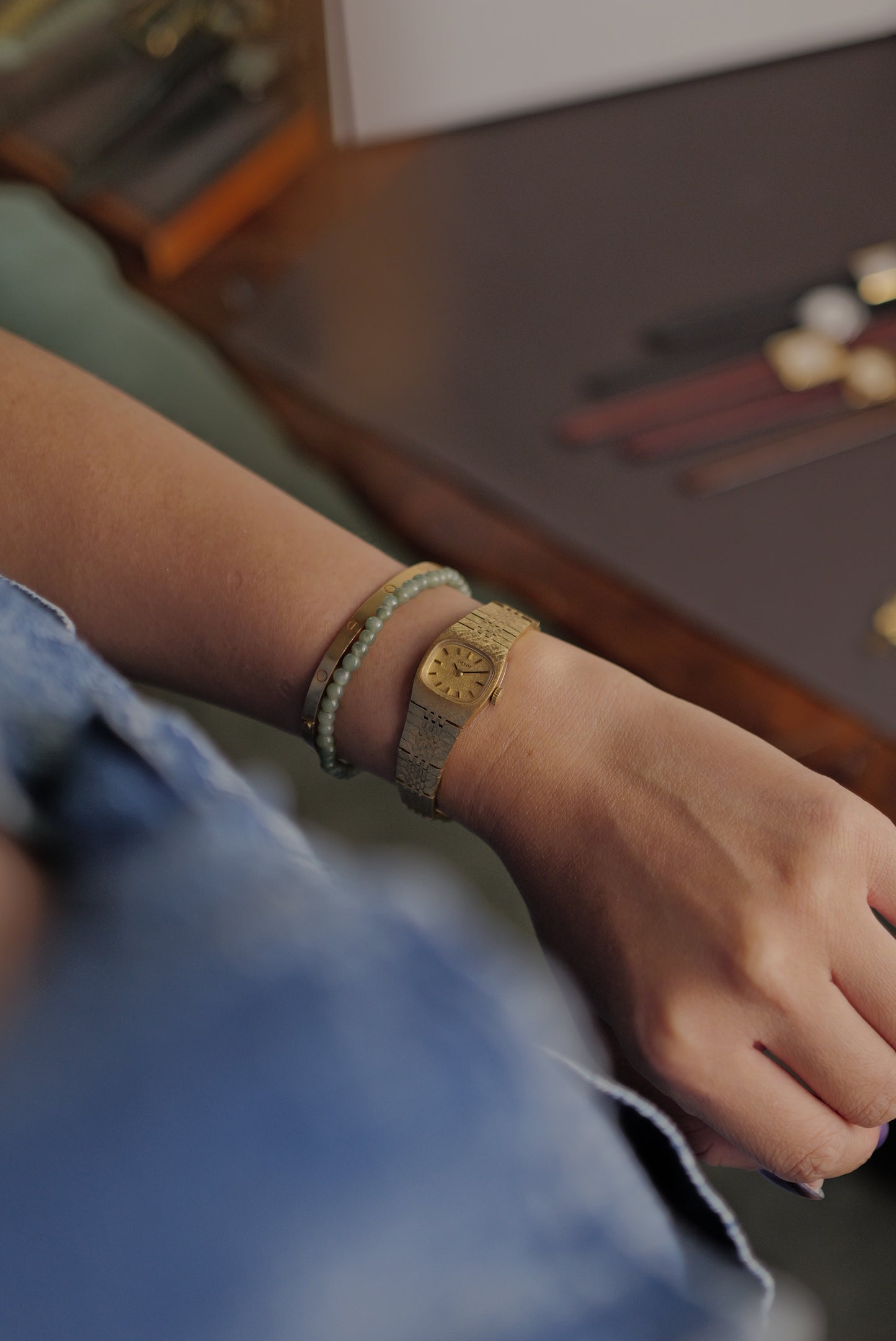 Tissot "Golden Cushion" Textured bracelet Circa. 1970s NOS