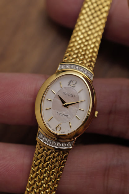 Seiko Exceline Mother of Pearl Oval w/ Diamonds Circa.1991