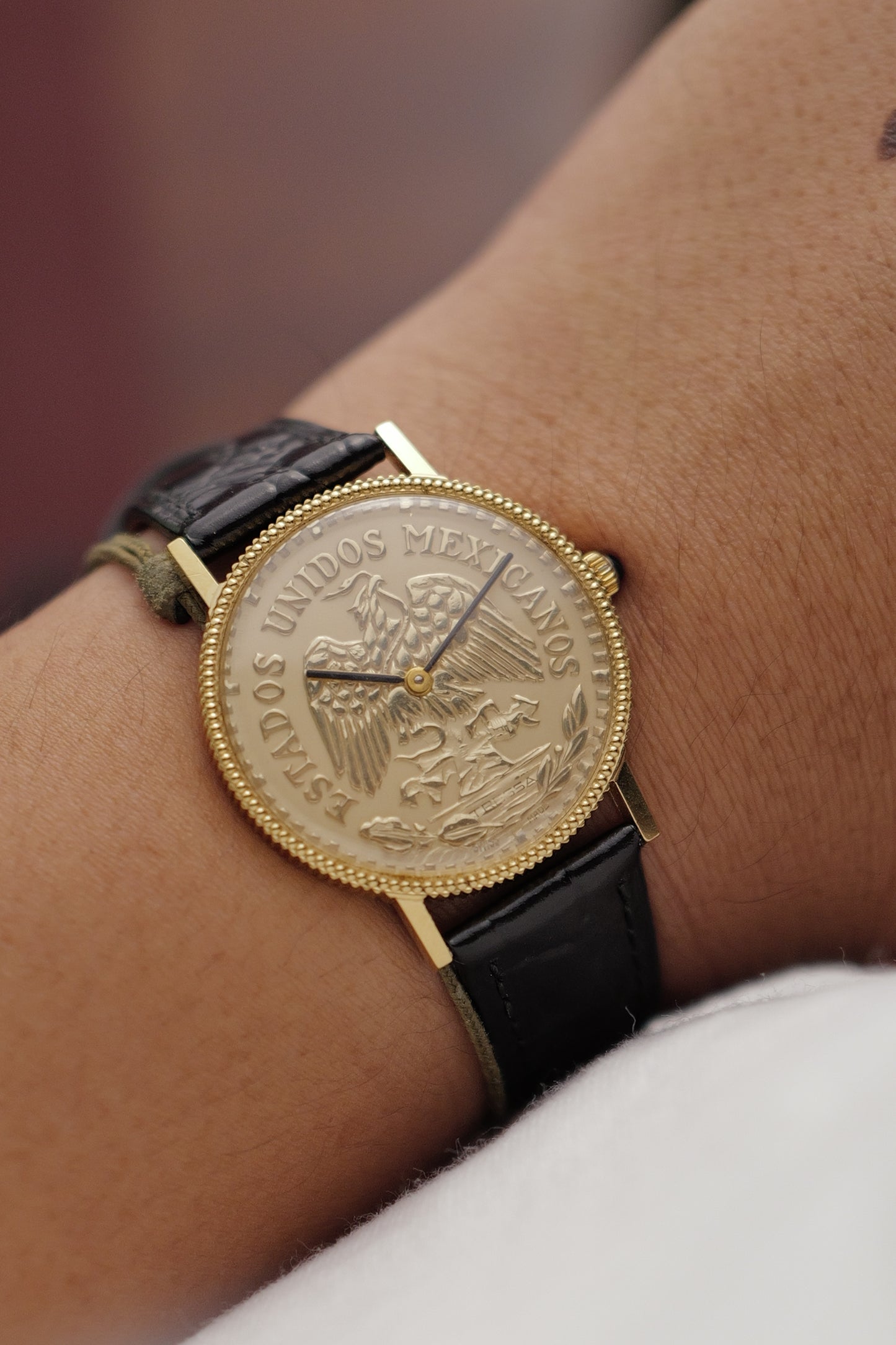 Tressa Mexican Coin watch Circa. 1970s