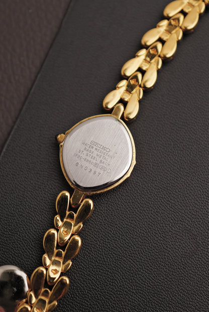 Seiko Exceline Mother of Pearl dial Tear-drop Bracelet in Gold Circa. 1989