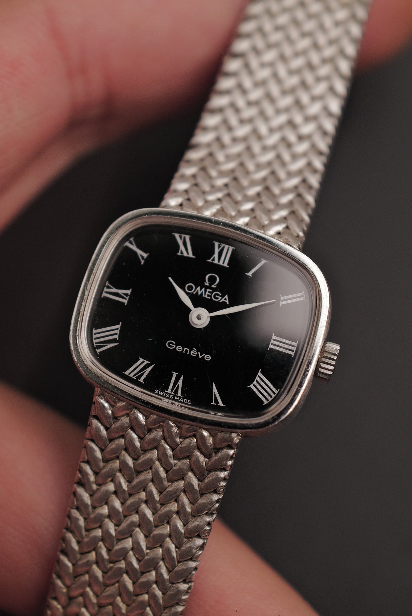 Omega Geneve "TV" on integrated custom bracelet circa. 1970s