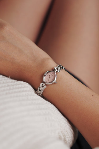 Seiko Exceline Mother of Pearl dial Tear-drop Bracelet in pink Circa. 1989
