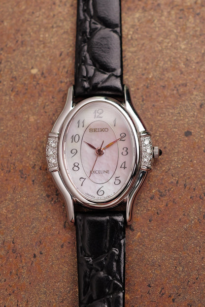 Seiko Exceline "Pink" Mother of Pearl Diamond Bezel Circa. 1992
