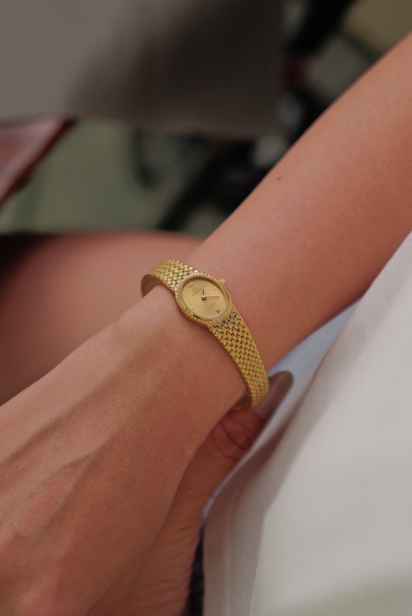 Omega de-ville "mini oval" Linen dial Integrated bracelet