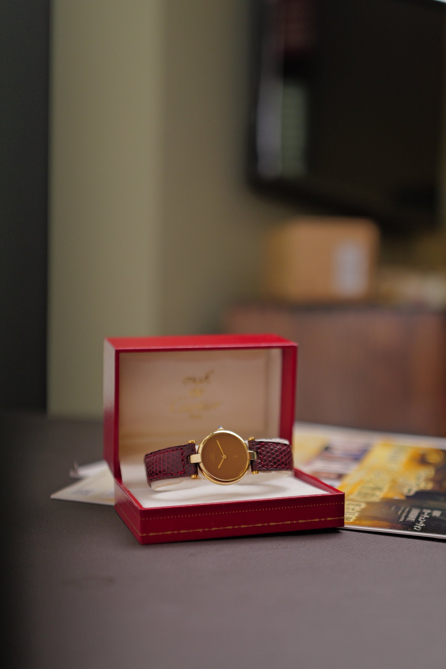 Cartier Vendome "Burgundy" Lacquer SM w/ box circa. 1980s