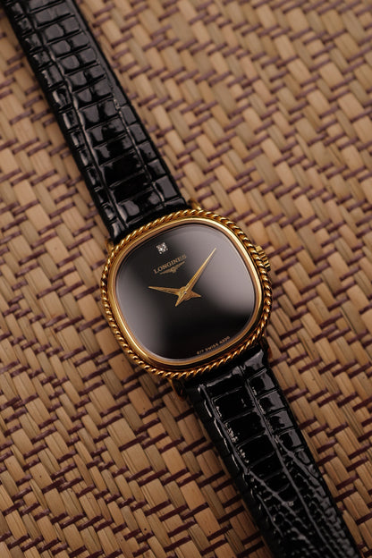 Longines "Ribbon Onyx" Cushion case Circa. 1970s