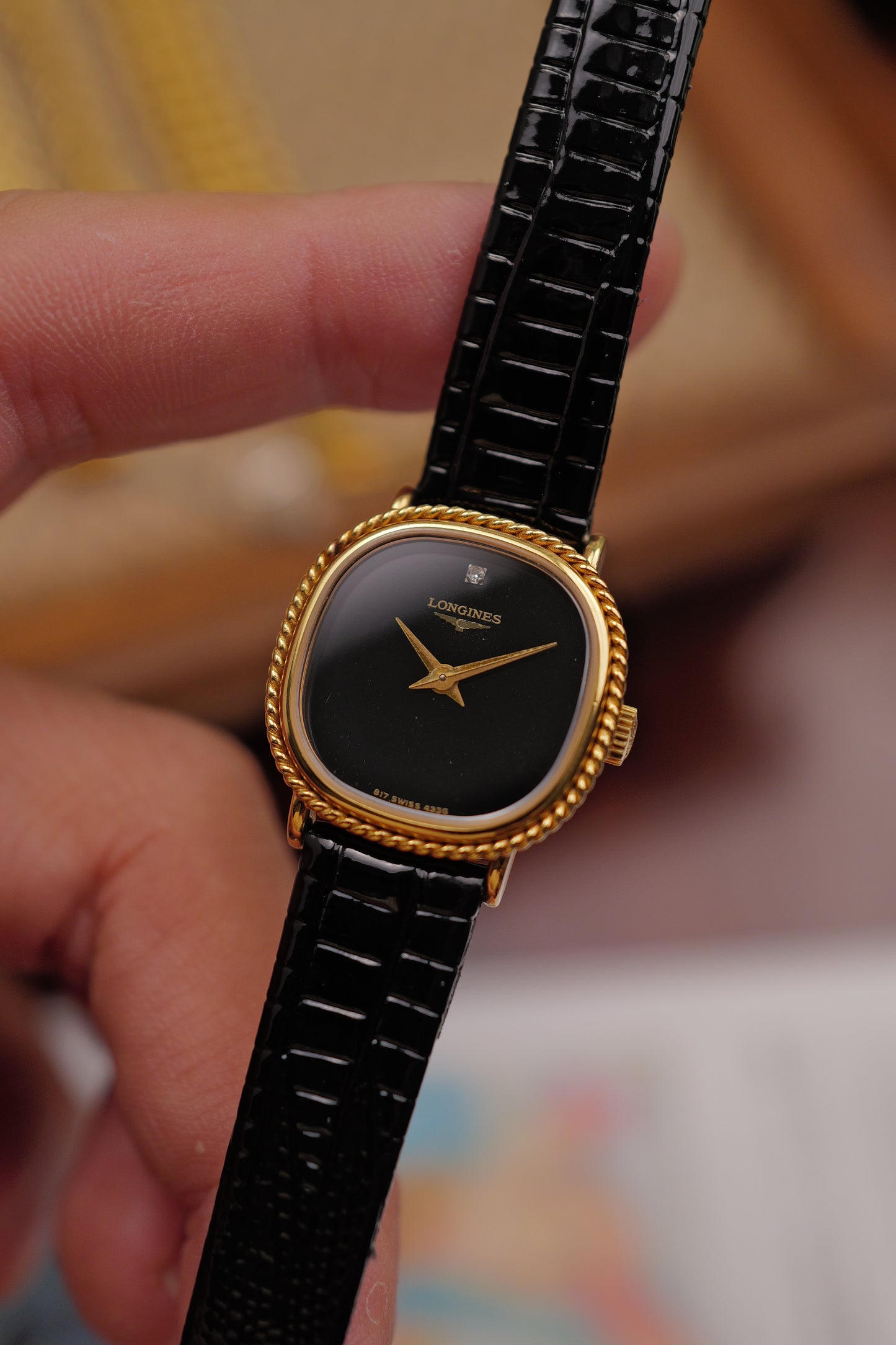 Longines "Ribbon Onyx" Cushion case Circa. 1970s