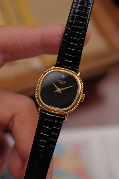 Longines "Ribbon Onyx" Cushion case Circa. 1970s